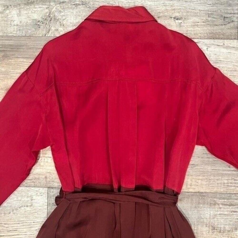 Zara NWT Burgundy Tie Neck Belted Midi Shirt Dress S M - Picture 16 of 16